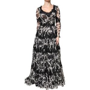 Dolce & Gabbana Black Silk Floral Lace Ricamo Ball Maxi Women's Dress